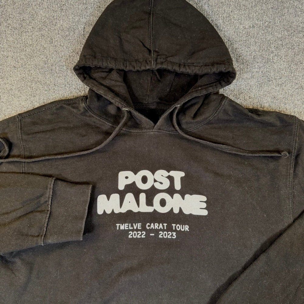 Post Malone Twelve Carat Tour 2022-2023 Hoodie Mens Black Concert Merch L #3233
